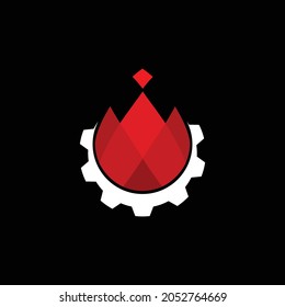 simple fire technology with gear vector logo