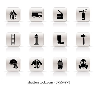 Simple fire-brigade and fireman equipment icon - vector icon set