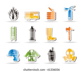 Simple fire-brigade and fireman equipment icon - vector icon set