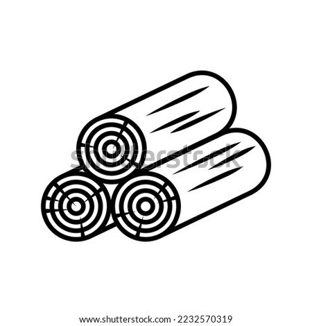Simple firewood linear icon. Three logs in a stack. Vector black and white linear illustration.