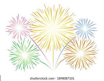 Simple fireworks on white. Flat lines vector firework, new year linear festival salut for shining celebration background design