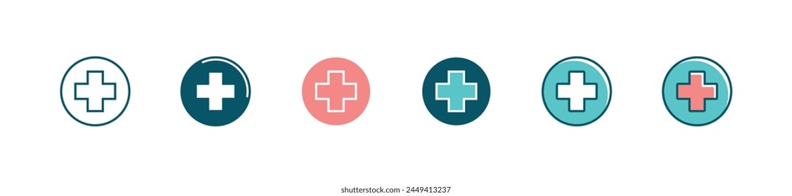 simple first aid cross icon set medical health care vector. life, hospital, clinic, medicine, plus symbol design