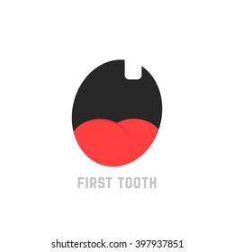 simple first tooth icon. concept of foodie, young boy or girl, yummy yum, expression avatar, small incisor, irritated. flat style trend modern logotype design vector illustration on white background