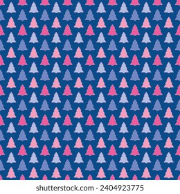simple fir-trees. pink blue winter repetitive background. vector seamless pattern. fabric swatch. wrapping paper. continuous decorative element for textile, home decor, greeting card
