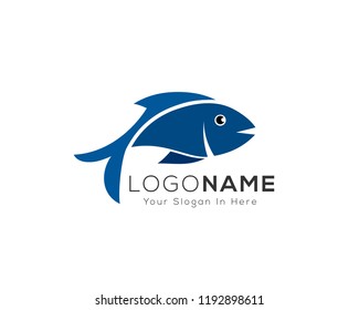 simple fish art logo, blue fish logo