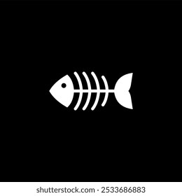 simple fish bone logo vector minimalist, flat, black and white illustration