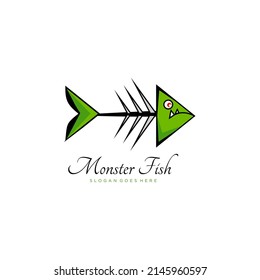 simple fish character with bones. green color fish vector illustration