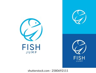 simple fish circle line art logo vector graphic design