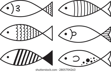 Simple Fish Collection Illustration for Aquarium Theme, Marine Life, Kids Education, Ocean Decor and Nature Inspired Design