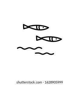 Simple fish . Hand drawn line icon . Outline of a fish concept isolated on a white background. Marine element , seafood. Vector illustration.