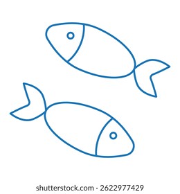 Simple Fish linear icon isolated on transparent background. Two fish line icons for restaurant logo. Simple fish logo. Food icon. BBQ or grilled fish. Editable Stroke.