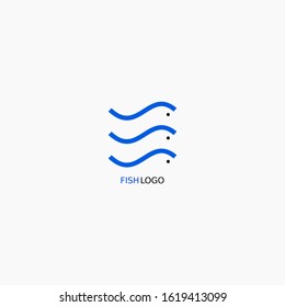 Simple fish logo in blue, swimming in sea water, logo for the fish business, seafood, restaurants, fishing