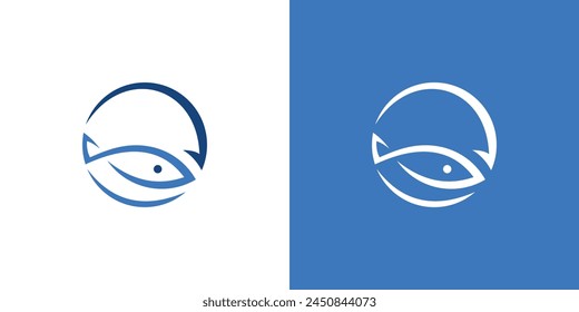 Logotipo simple de pescado. Cazador de peces circular y de ojos de anzuelo con estilo minimalista. Inspiración de diseño de logotipo de pesca.