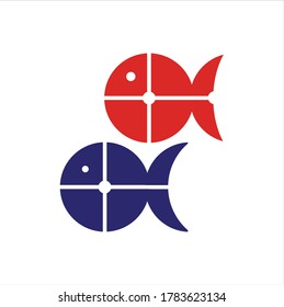 Einfache Design-Icon-Illustration des Fisch-Logos mit Farbe 