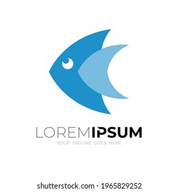 Simple fish logo design template, blue color