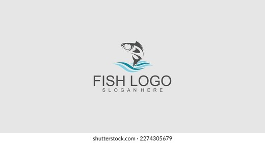Simple fish logo design with unique concept premium vector