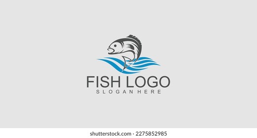 Simple fish logo design with unique concept premium vector