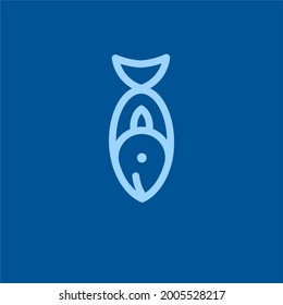 The simple fish logo is shaped with a line, bright blue, and the fish head is in the form of a location marker pin.