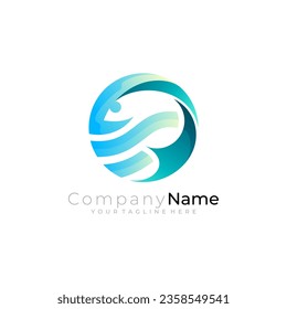 Logotipo de pez simple y combinación de diseño de olas, iconos de círculo