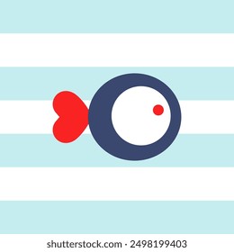 Simple fish on Navy blue stripes texture, wall decor