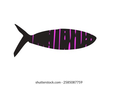 Simple fish. Sardine textured element. Salmon or anchovy silhouettes. Undersea animal. Vector hand drawn cutout collage illustration isolated on white background.