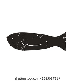 Simple fish. Sardine textured element. Salmon or anchovy silhouettes. Undersea animal. Vector hand drawn cutout collage illustration isolated on white background.