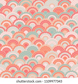 Simple fish scales squama background, vector seamless fabric pattern, tiled textile print. Traditional japanese squama scales seamless arc tiles structure. Fabric print pattern.