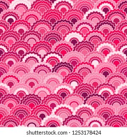 Simple fish scales squama background, vector seamless fabric pattern, tiled textile print. Vintage japanese squama scales seamless arc tiles mosaic. Dragon skin pattern.
