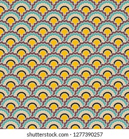 Simple fish scales squama background, vector seamless fabric pattern, tiled textile print. Classic japanese squama scales seamless arc tiles surface. Reptile skin pattern.