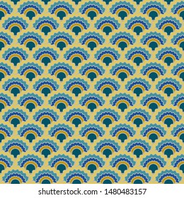 Simple fish scales squama background, vector seamless fabric pattern, tiled textile print. Classic japanese squama scales seamless arc tiles motif. Wallpaper pattern.
