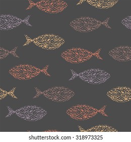 Simple fish. Seamless drawing with chalk.