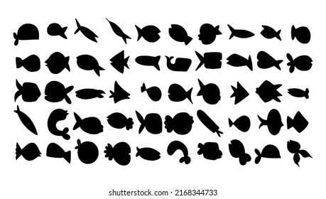 Simple Fish Silhouette Icon Shape. Vector Isolated Collection