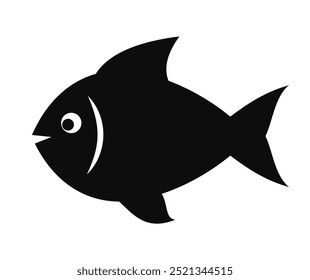 Simple fish silhouette vector icon isolated on white background. Flat illustration of cute cheerful fish.