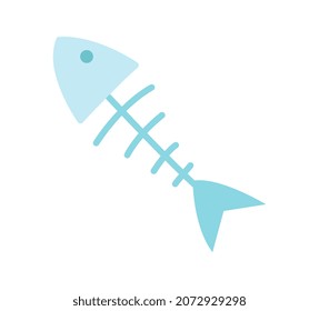 Simple fish skeleton. Cat already eaten its food, gnawed bones. Food icon, graphic elements for websites. Printing on fabric. Anatomy, biology, nature, starve. Cartoon flat vector illustration