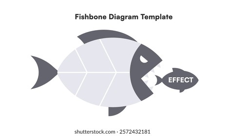 Simple Fishbone Diagram with Big Fish Eating Small Fish Vector Illustration