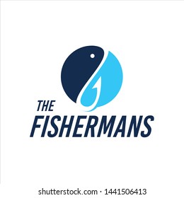Simple Fisher Logo Design Fishing Vector, Funny Blue Hook Circle Icon  Template Inspiration