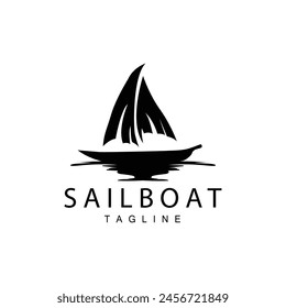 Simple fishing boat sailboat logo simple design black silhouette ship marine illustration template