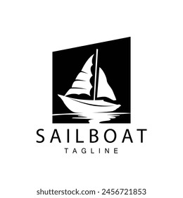 Simple fishing boat sailboat logo simple design black silhouette ship marine illustration template