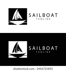 Simple fishing boat sailboat logo simple design black silhouette ship marine illustration template