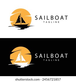 Simple fishing boat sailboat logo simple design black silhouette ship marine illustration template