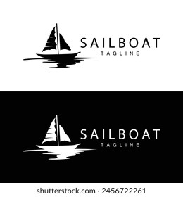 Simple fishing boat sailboat logo simple design black silhouette ship marine illustration template