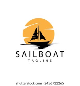 Simple fishing boat sailboat logo simple design black silhouette ship marine illustration template