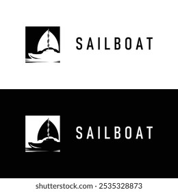 Simple fishing boat sailboat logo simple design black silhouette ship marine illustration template