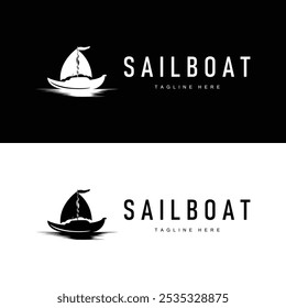 Simple fishing boat sailboat logo simple design black silhouette ship marine illustration template