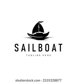 Simple fishing boat sailboat logo simple design black silhouette ship marine illustration template