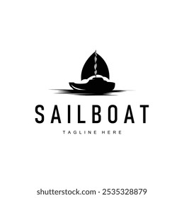 Simple fishing boat sailboat logo simple design black silhouette ship marine illustration template