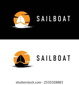 Simple fishing boat sailboat logo simple design black silhouette ship marine illustration template