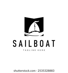 Simple fishing boat sailboat logo simple design black silhouette ship marine illustration template