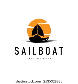 Simple fishing boat sailboat logo simple design black silhouette ship marine illustration template