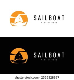 Simple fishing boat sailboat logo simple design black silhouette ship marine illustration template
